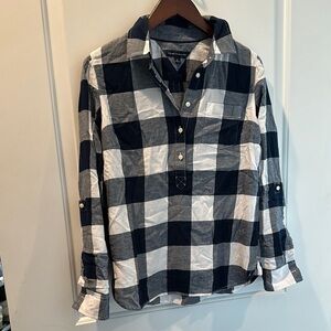 Tommy Hilfiger Navy and White Plaid Button-Up Shirt
